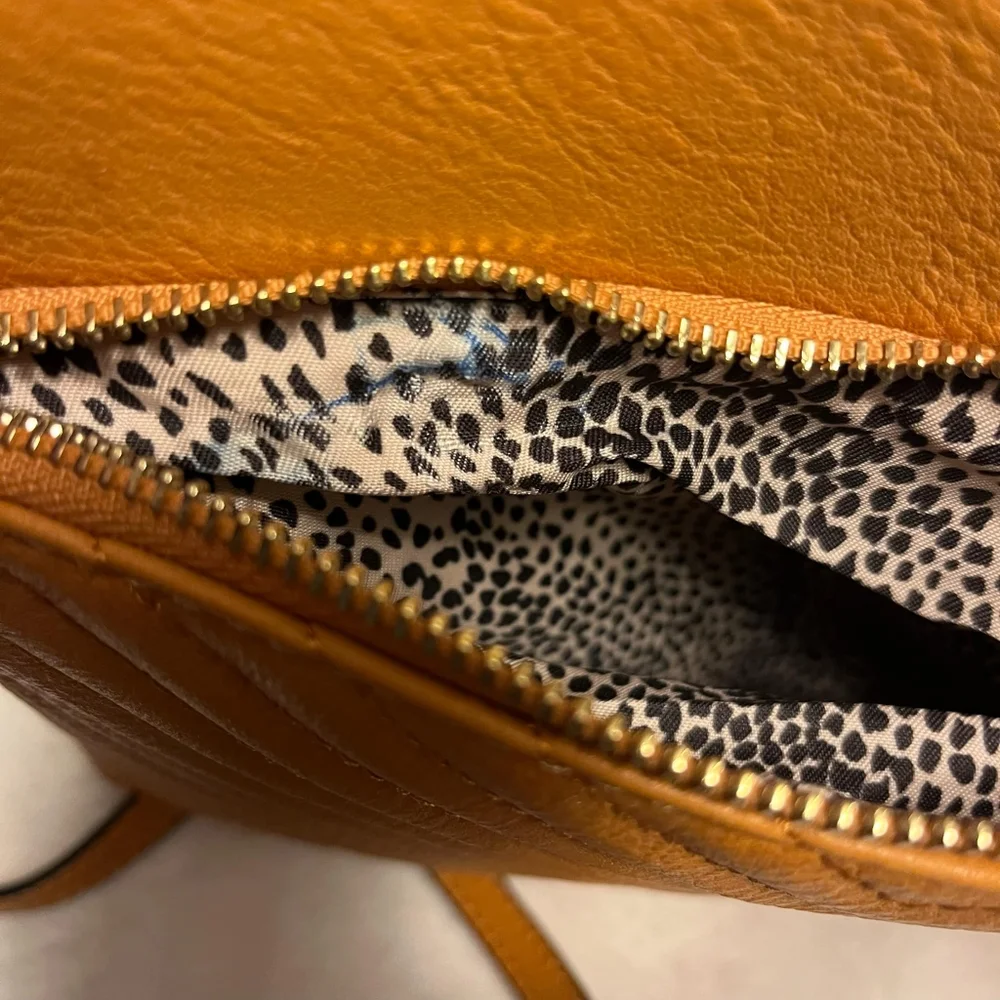 Mustard Yellow Dome Crossbody Bag with Dalmatian Lining